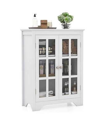 Costway Bathroom Floor Cabinet Display Storage Cabinet with Adjustable Shelves