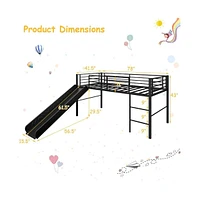 Twin Metal Loft Bed with Slide Safety Guardrails and Built-in Ladder