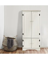 Costway Accent Storage Cabinet Adjustable Shelves Antique 2 Door Floor Cabinet Cream