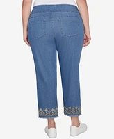 Ruby Rd. Plus Size Denim Embroidered Ankle Pants