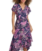 kensie Women's Printed Flutter-Sleeve Midi Dress