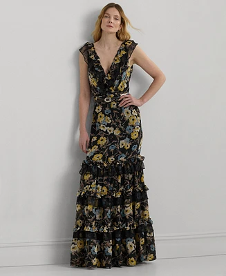 Lauren Ralph Women's Tiered Ruffled Floral Gown