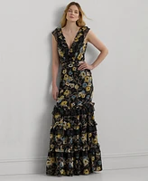 Lauren Ralph Women's Tiered Ruffled Floral Gown