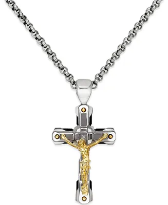 Diamond Accent Crucifix Pendant Necklace in Stainless Steel