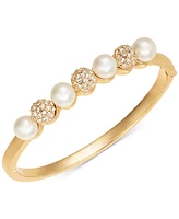 Charter Club Gold-Tone Pave Fireball & Imitation Pearl Bangle Bracelet, Created for Macy's