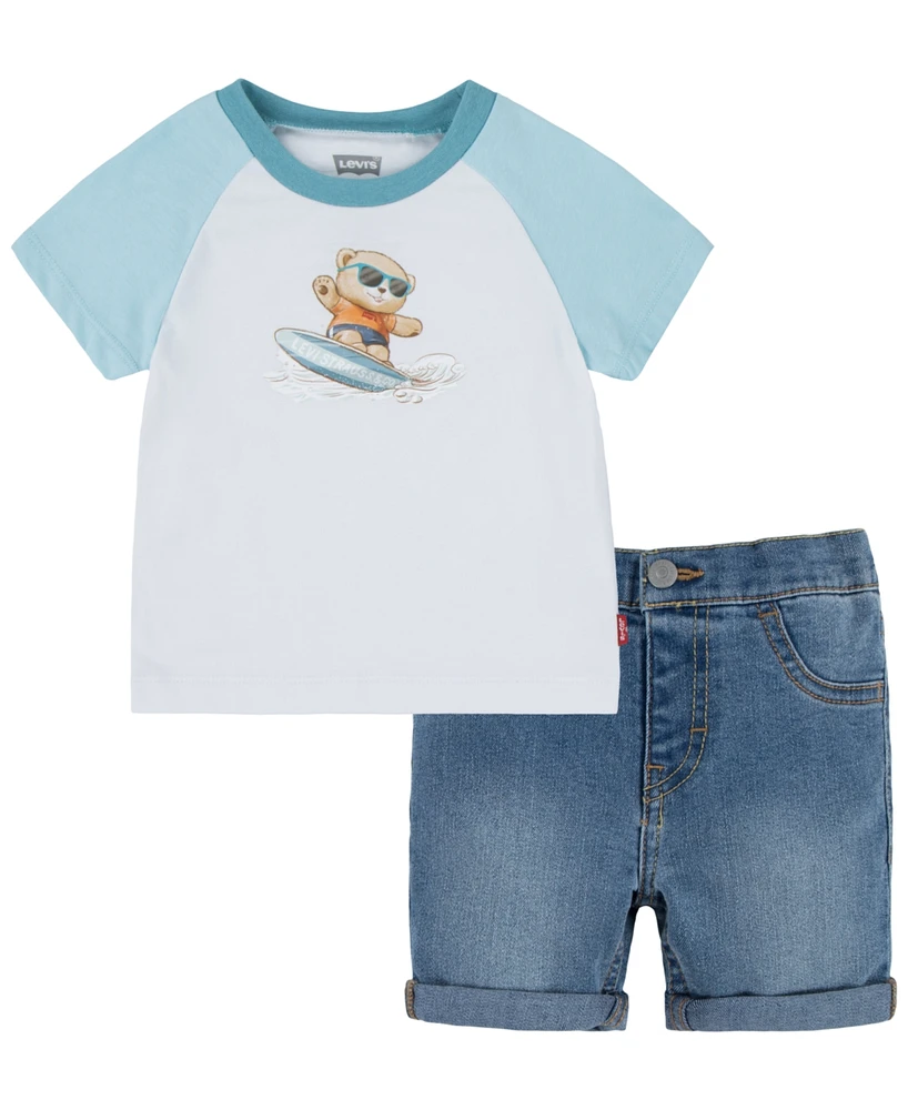 Levi's Baby Boys Surfing Bear Tee and Denim Shorts Set