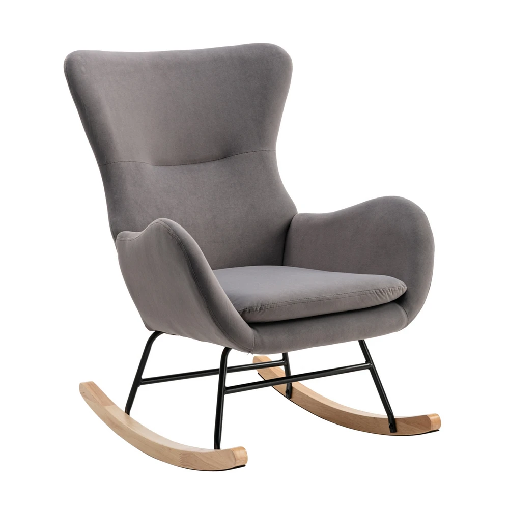 Streamdale Furniture Velvet Fabric Padded Seat Rocking Chair With High Backrest And Armrests