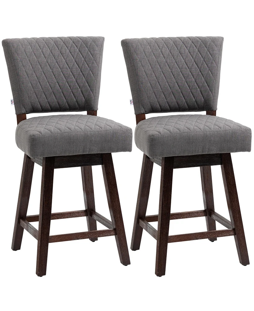 Homcom Swivel Bar Stools Set of 2 for Kitchen Counter Wood Legs Foot Rest, Grey