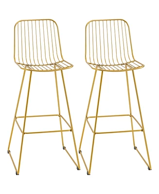 Homcom Modern Bar Stools Set of 2 Bar Chairs w/ Back Footrest Steel Frame, Gold