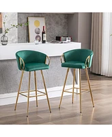 Streamdale Furniture Set of 2 Green Velvet Bar Stools with Chrome Base