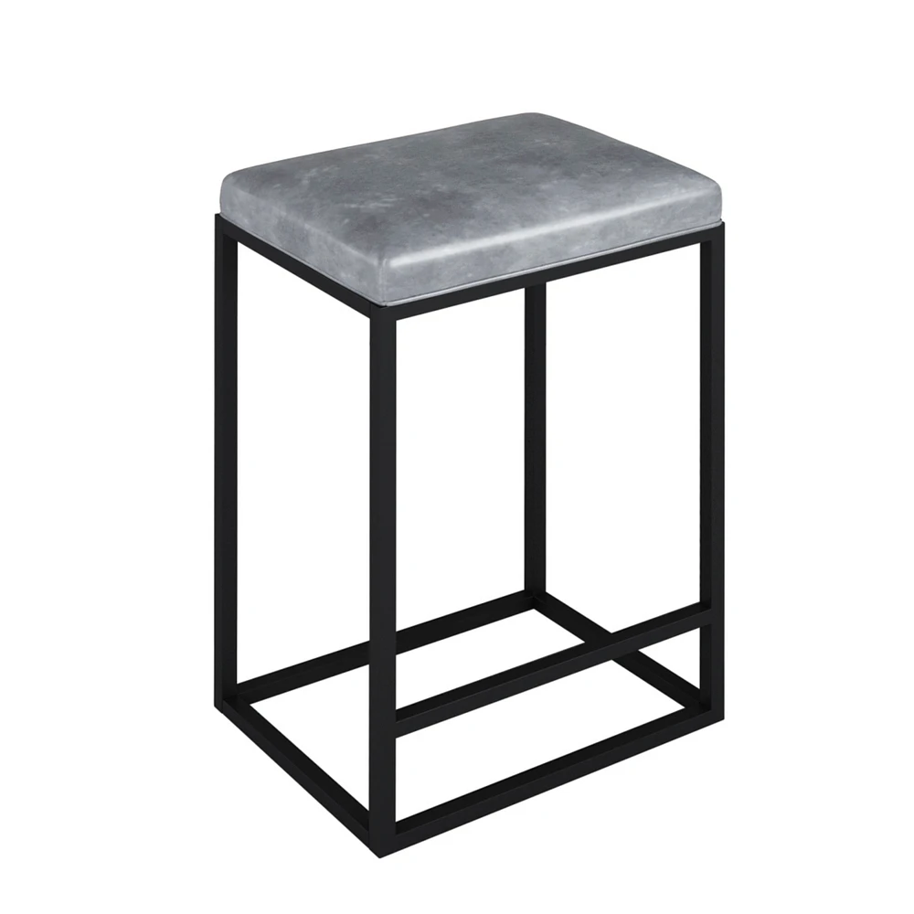 Simplie Fun (Set Of 2) Riley Indoor Grey Metal Faux Leather Bar Stools