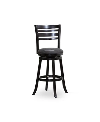 Simplie Fun 30" Bar Height Slat Back Swivel Stool, Espresso Finish, Charcoal Fabric Seat