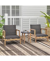 Costway 3 Pcs Outdoor Furniture Set with Cushioned Chairs and Tempered Glass Side Table