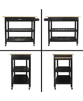 Simplie Fun Black Mobile Kitchen Island & Cart With Lockable Wheels