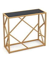 Costway 31.5" Tempered Glass Top Console Table with Foot Pads Golden Heavy-duty Metal Frame