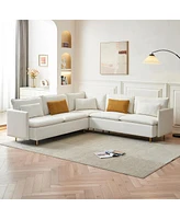 Simplie Fun Modern Beige Fabric Sofa with Support Pillow for Living Room