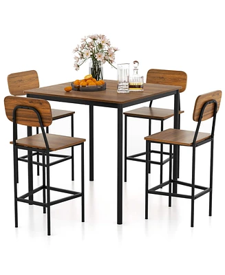 Costway 5-Piece Industrial Dining Table Set with Counter Height Table & 4 Bar Stools