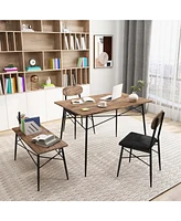 4 Piece Dining Table Set with Bench & 2 Faux Leather Upholstered Chairs for Kitchen