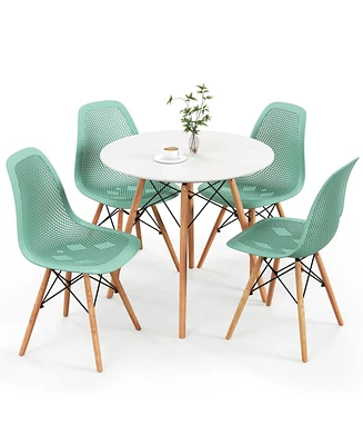 Costway 5 Pcs Dining Table Set for 4 Persons Modern Round Table & 4 Chairs with Wood Leg