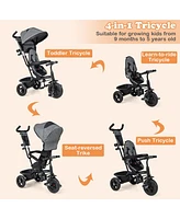 Costway Toddler 4-in-1 Multifunctional Tricycle Trike with Removable Canopy & Push Handle