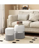 Costway Linen Fabric Storage Ottoman Set of 2 Modern Round Ottoman with Storage for Bedroom