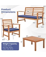 4 Pcs Outdoor Furniture Set with Soft Seat Cushions Stable Acacia Wood Frame