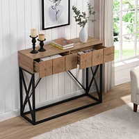 43.3" Luxury Wood Sofa Table with Drawers, Industrial Style for Living Room