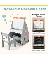 Costway Kids Table & Chair Set with Rotatable Double-sided Magnetic Blackboard Whiteboard