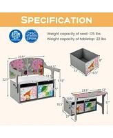 Costway 3 1 Kids Convertible Activity Bench Children Table & Chair Set with 2 Bins