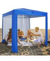 Costway Upf 50+ Beach Tent 6.6ft x 6.6ft Beach Cabana with Folding Table, 5 Sandbags