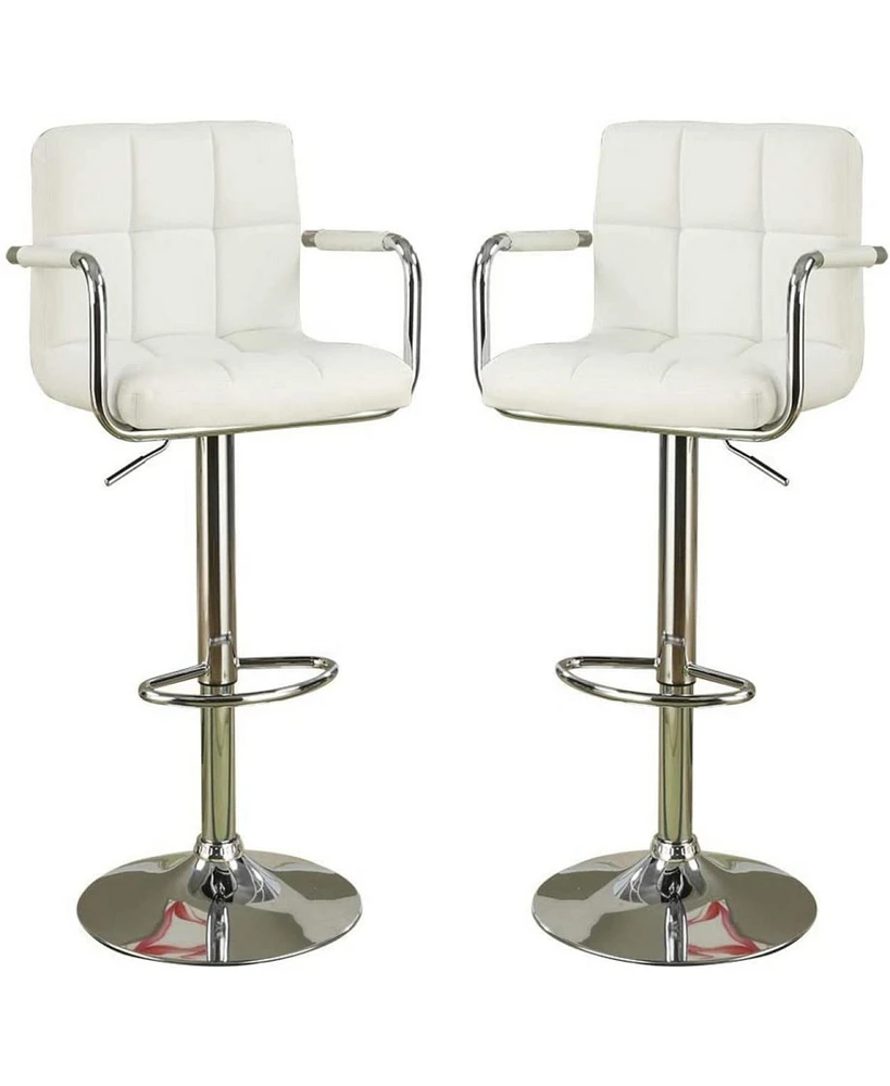 Simplie Fun Set of 2 White Faux Leather Barstool Chairs