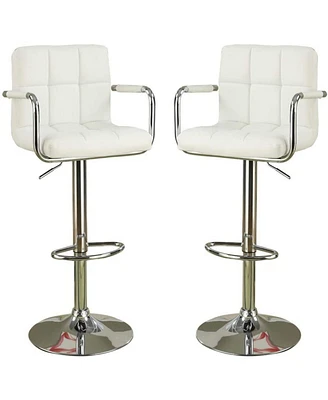 Simplie Fun Set of 2 White Faux Leather Barstool Chairs