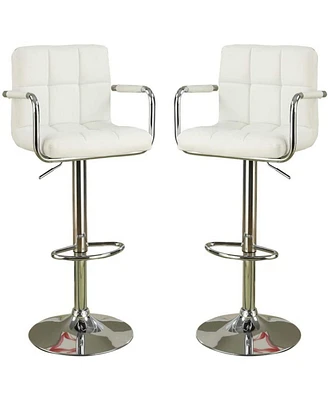 Streamdale Furniture Set of 2 White Faux Leather Barstool Chairs