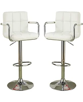 Simplie Fun Set of 2 White Faux Leather Barstool Chairs