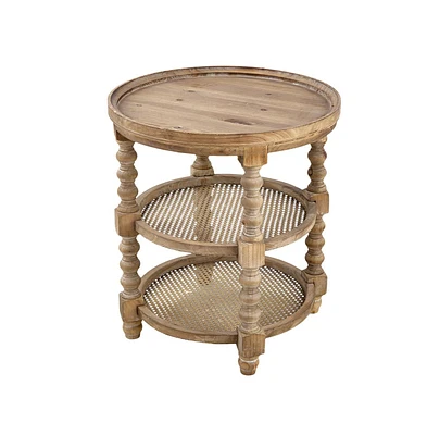 Simplie Fun D23.5 X 25" Round 3-Tiered Side Tabel, Natural End Tabel For Lving Room Bedroom Entryway, Brown