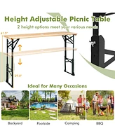 5.5 Ft Outdoor Folding Wood Picnic Table Height Adjustable Metal Frame