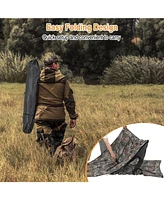 Costway Turkey Hunting Ground Blind 2-Panel Pop Up Fence with 3 Shoot Through Ports