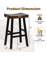 24" Bar Stool Set of 2 Counter Height Solid Wood Curved Saddle Seat Footrest