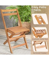 Costway 3 Pcs Folding Patio Bistro Set Solid Acacia Wood Table & Chairs Slatted Tabletop