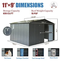 Dark Gray 11'X 9' Steel Frame Shed with Windows