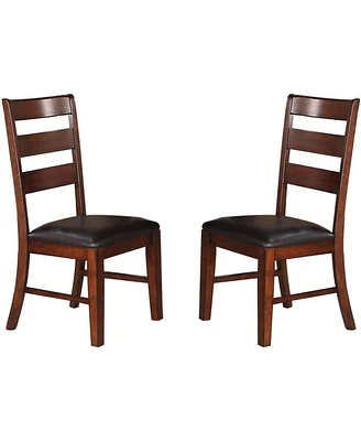 Simplie Fun Antique Walnut Finish Solid Wood Set Of 2 Piece Chairs Dining Chair Ladder Back Cushion Seats