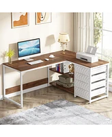 Tribesigns L Shaped Computer Desk with Storage Drawers, 59 inch Corner Desk with Shelves