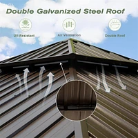 10' X 12' Hardtop Gazebo, Aluminum Metal Gazebo Withnized Steel Double Roof Canopy