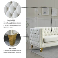 Beige Velvet Sofa Set, Modern, 2 Pieces