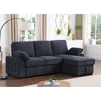 Streamdale Furniture Dark Gray Chenille Sleeper Sectional with Storage Chaise & Features