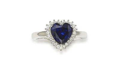 Suzy Levian New York Sterling Silver Cubic Zirconia Heart Halo Ring