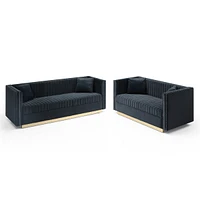 Modern Black Velvet Sofa & Loveseat Set