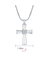 Bling Jewelry Religious Mother Of Pearl Mop Cross Pendant Necklace For Women For Rhodium Plated Brass Snake Chain Included