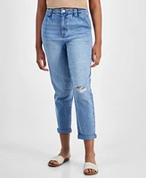 Tinseltown Juniors' Cuffed High-Rise Trouser Jeans