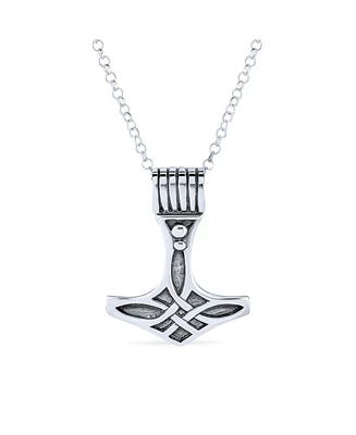 Bling Jewelry Amulet Celtic Knot Hammer Pendant Necklace For Men Women Oxidized .925 Sterling Silver